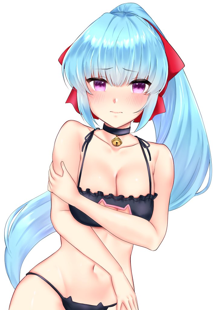 1girl, arethusa_(azur_lane), azur_lane, bare_shoulders, bell, bikini, black_bikini, black_choker