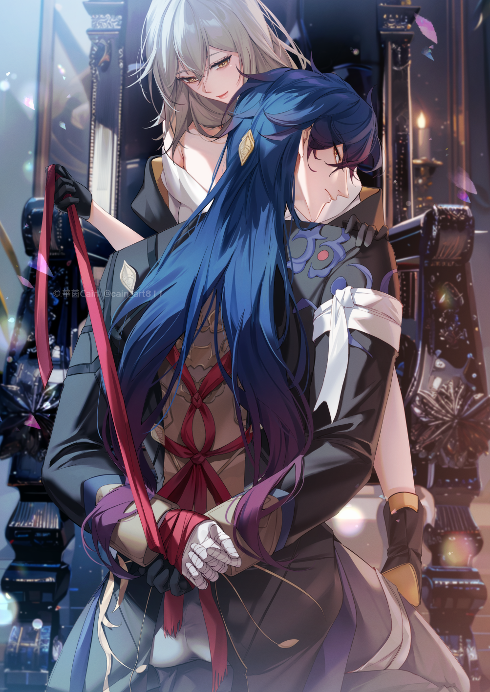 1boy, 1girl, armpit_crease, ass, bandaged_arm, bandaged_fingers, bandaged_hand, bandaged_leg