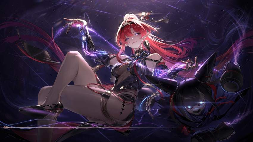 1girl, absurdres, bare_shoulders, cleavage_cutout, clothing_cutout, commentary_request, detached_sleeves, earrings