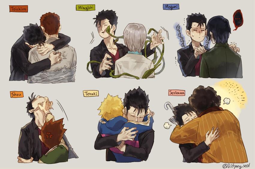 ..., 6+boys, ^_^, afro, anger_vein, arm_around_another's_back, arm_around_neck, black_hair