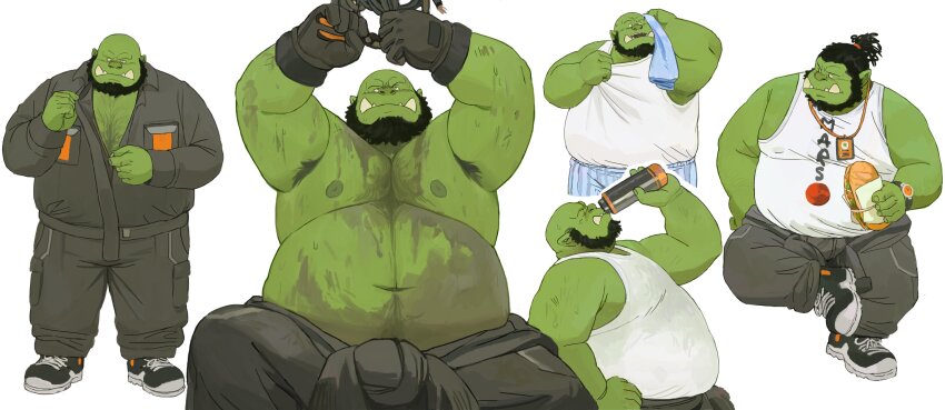 1boy, absurdres, armpit_hair, bald, bara, bardin_(huynh_minh_duy), beard, big_belly