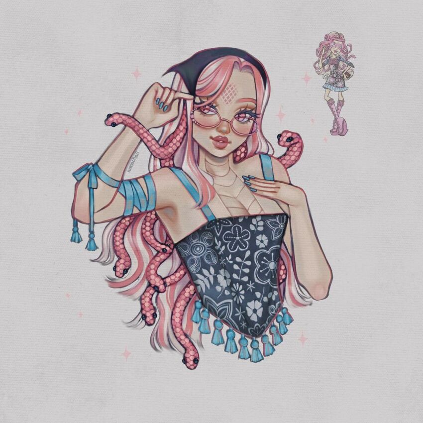 1girl, cropped_torso, dress, looking_to_the_side, lumachaii, monster_girl, monster_high, monster_high_(g1)