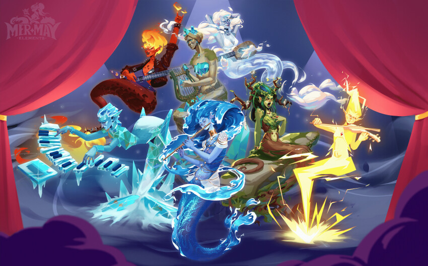 6+girls, \m/, absurdres, arms_behind_head, astronoises, blonde_hair, blue_eyes, blue_hair