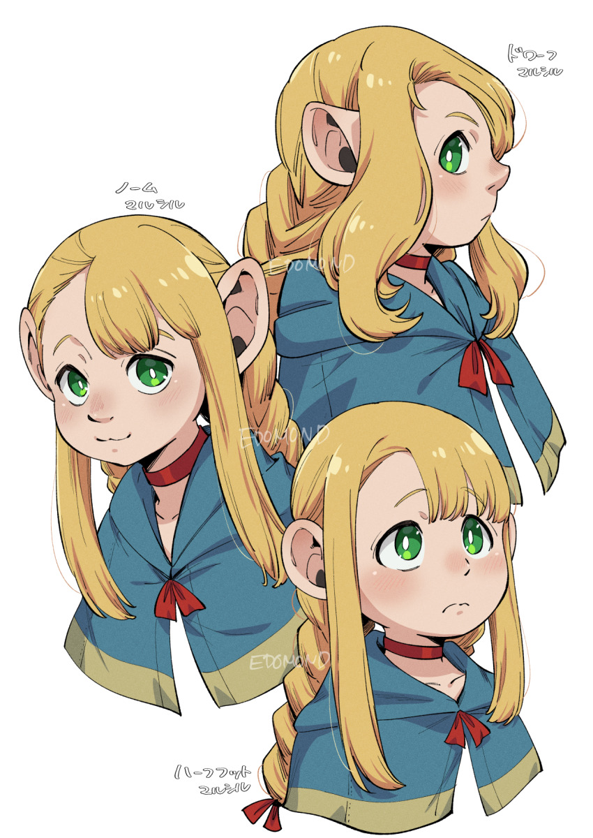 1girl, :3, alternate_species, artist_name, blonde_hair, blush, braid, capelet