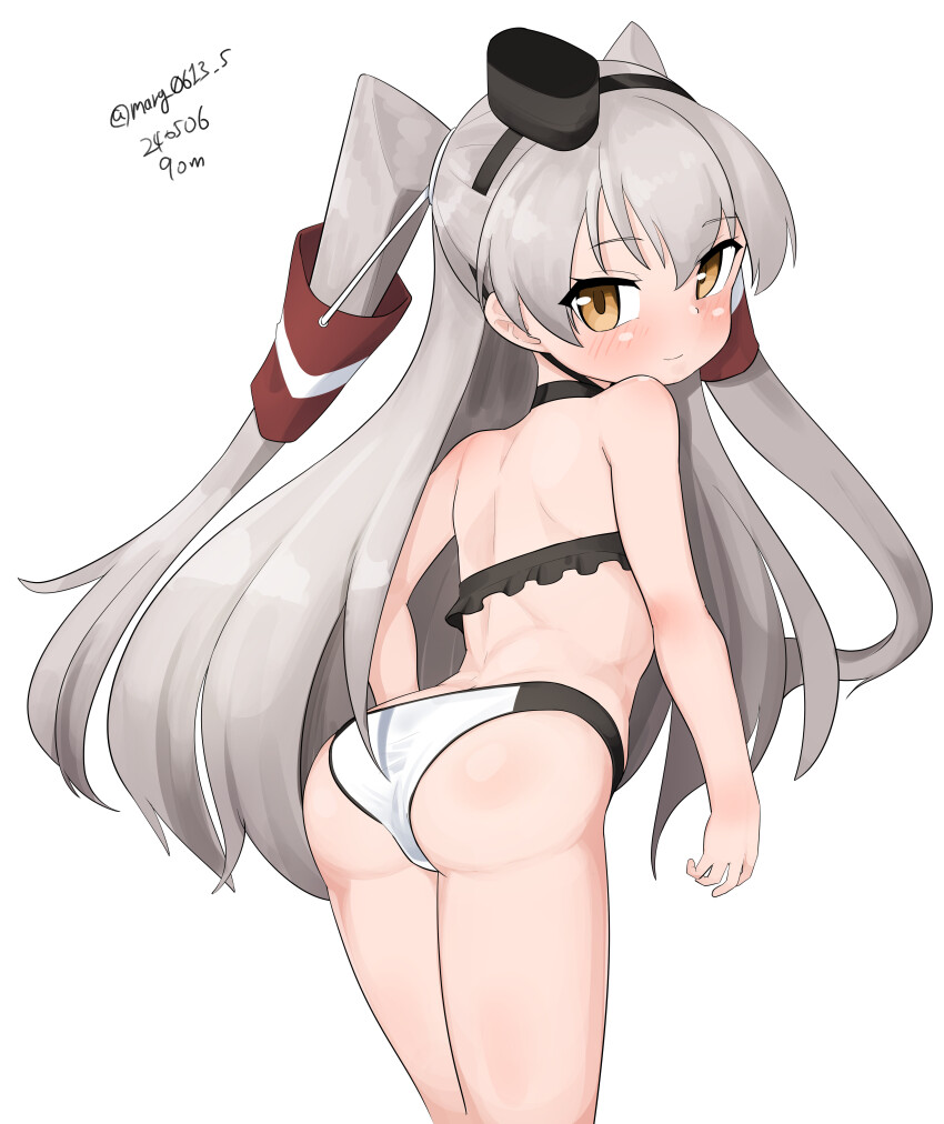 1girl, absurdres, amatsukaze_(kancolle), amatsukaze_(swimsuit)_(kancolle), ass, bikini, brown_eyes, dated