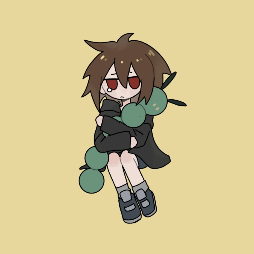 1boy, amber-breathe, black_hoodie, black_shoes, blue_shorts, brown_hair, chinese_commentary, closed_mouth