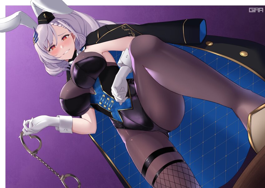 1girl, animal_ears, artist_name, black_coat, black_corset, black_leotard, blue_coat, blue_corset