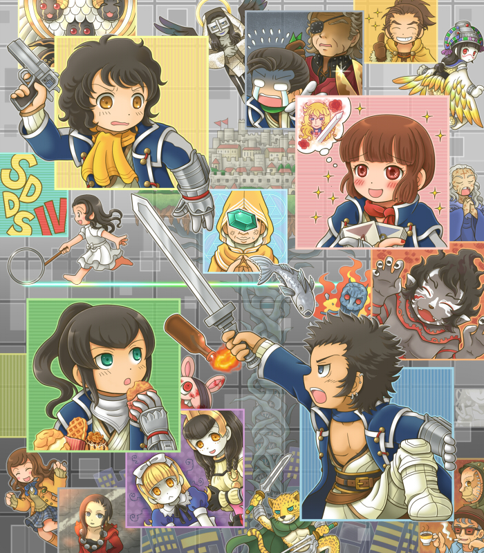 6+boys, 6+girls, akira_(megami_tensei), alice_(megami_tensei), belt, black_hair, blonde_hair, bow