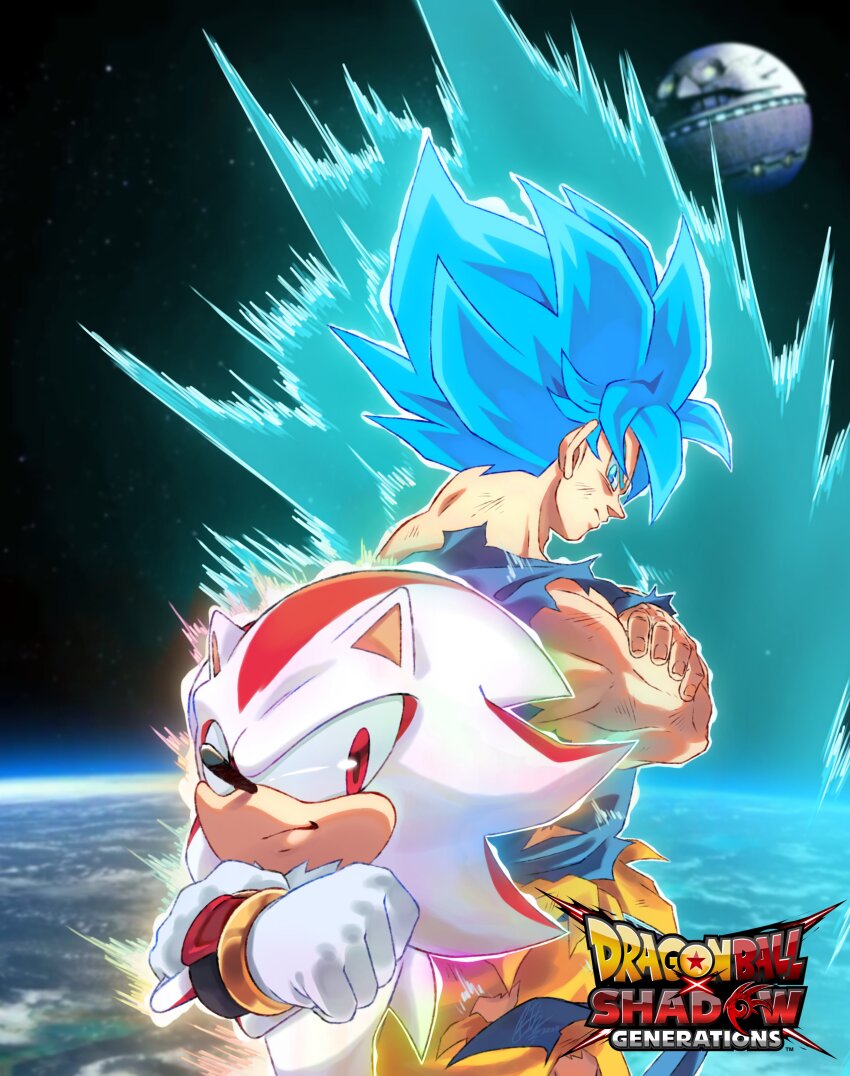 2boys, absurdres, alternate_form, alternate_universe, aura, blue_eyes, blue_hair, blue_shirt