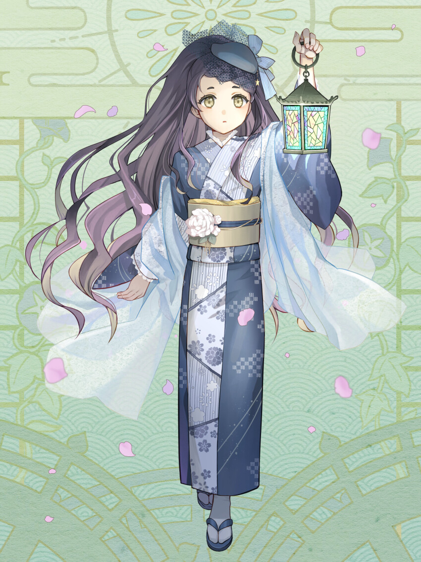 1girl, black_hair, brown_hair, dairoku_ryouhei, fille_meruku, full_body, gradient_hair, green_background