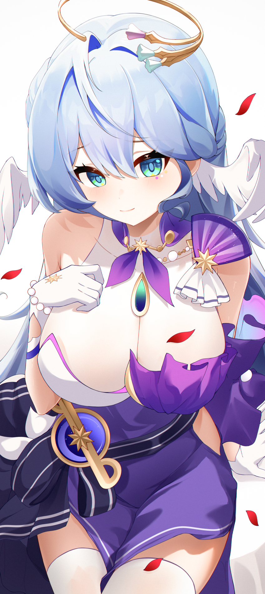 1girl, absurdres, alternate_breast_size_(larger), aqua_eyes, bare_shoulders, bead_bracelet, beads, blue_hair