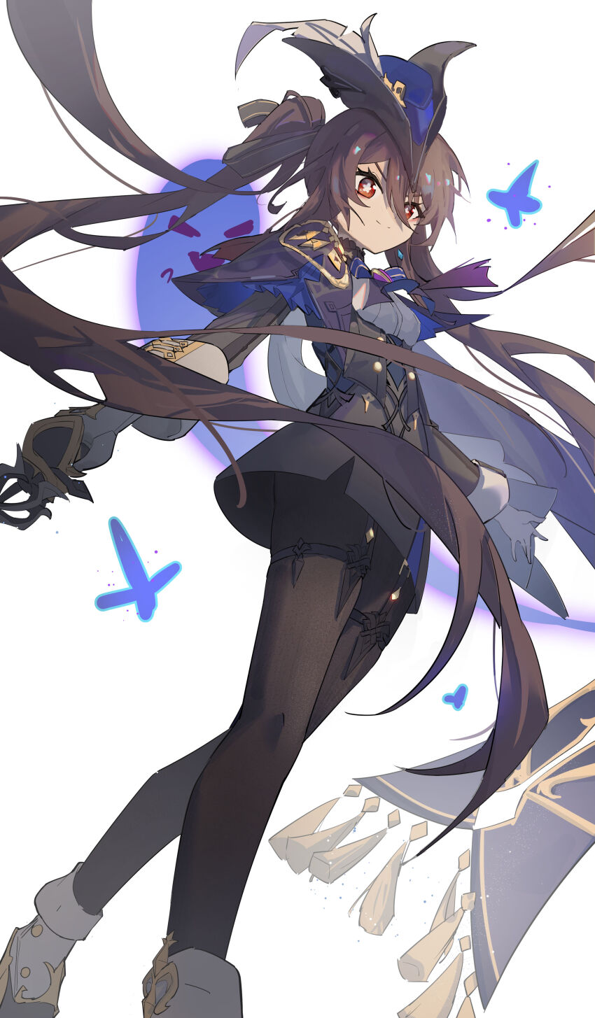 1girl, absurdres, ascot, black_dress, black_pantyhose, breasts, brown_hair, chinese_commentary