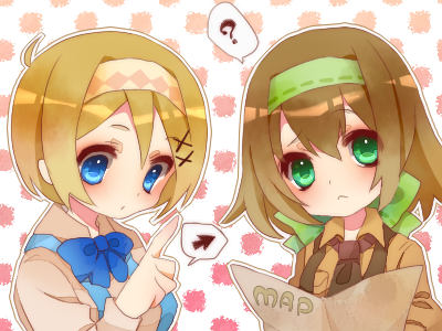 ?, arrow_(symbol), axis_powers_hetalia, belgium_(hetalia), blonde_hair, blue_eyes, blush, bow