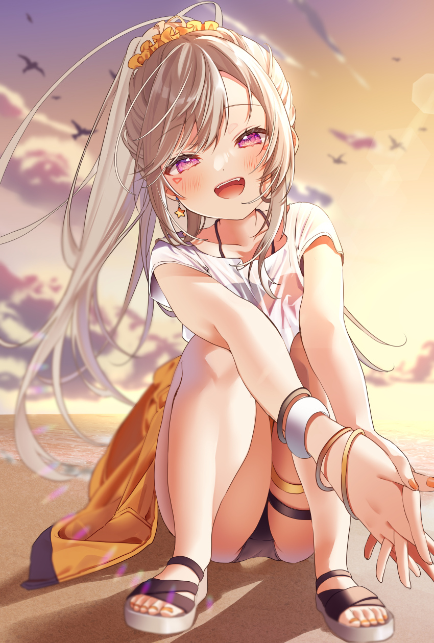 1girl, 3d_background, :d, absurdres, beach, bikini, bikini_under_clothes, bird