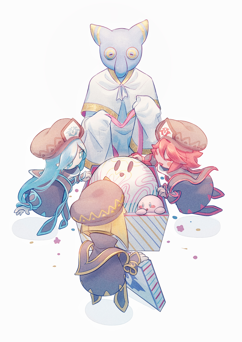 3girls, :o, absurdres, animal_ears, large_nose, black_eyes, black_hat, black_robe