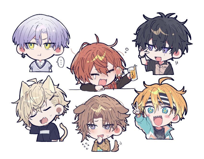 18trip, 6+boys, animal_ears, black_hair, blonde_hair, blue_eyes, brown_hair, cat_boy