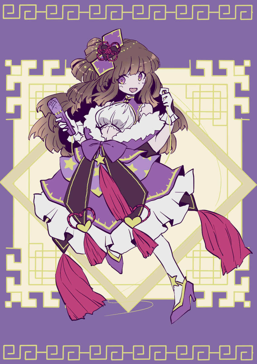 1girl, blue_footwear, breasts, brown_dust_(series), brown_dust_2, brown_hair, chinese_clothes, dress