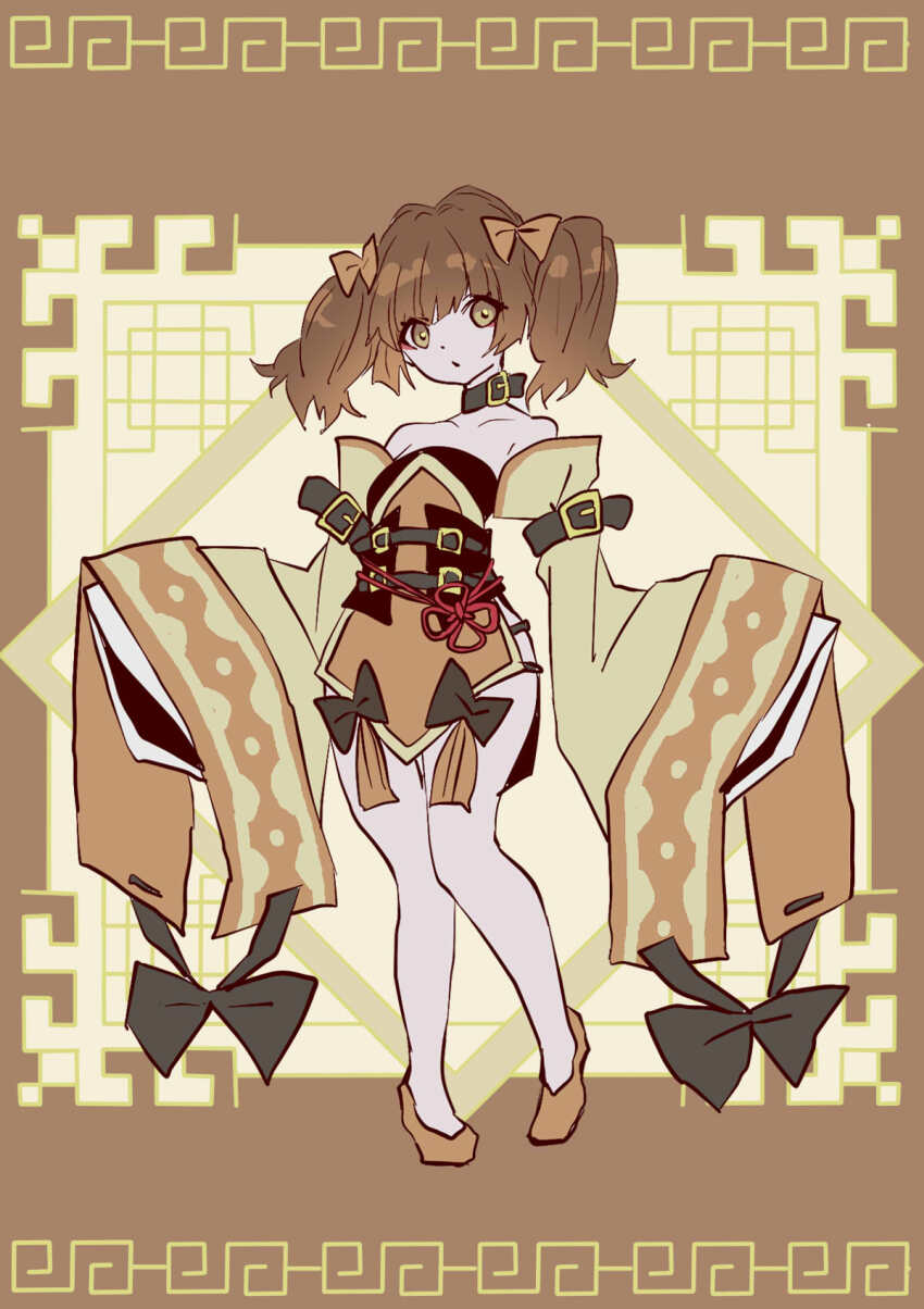 1girl, belt, belt_collar, breasts, brown_background, brown_dress, brown_dust_(series), brown_dust_2