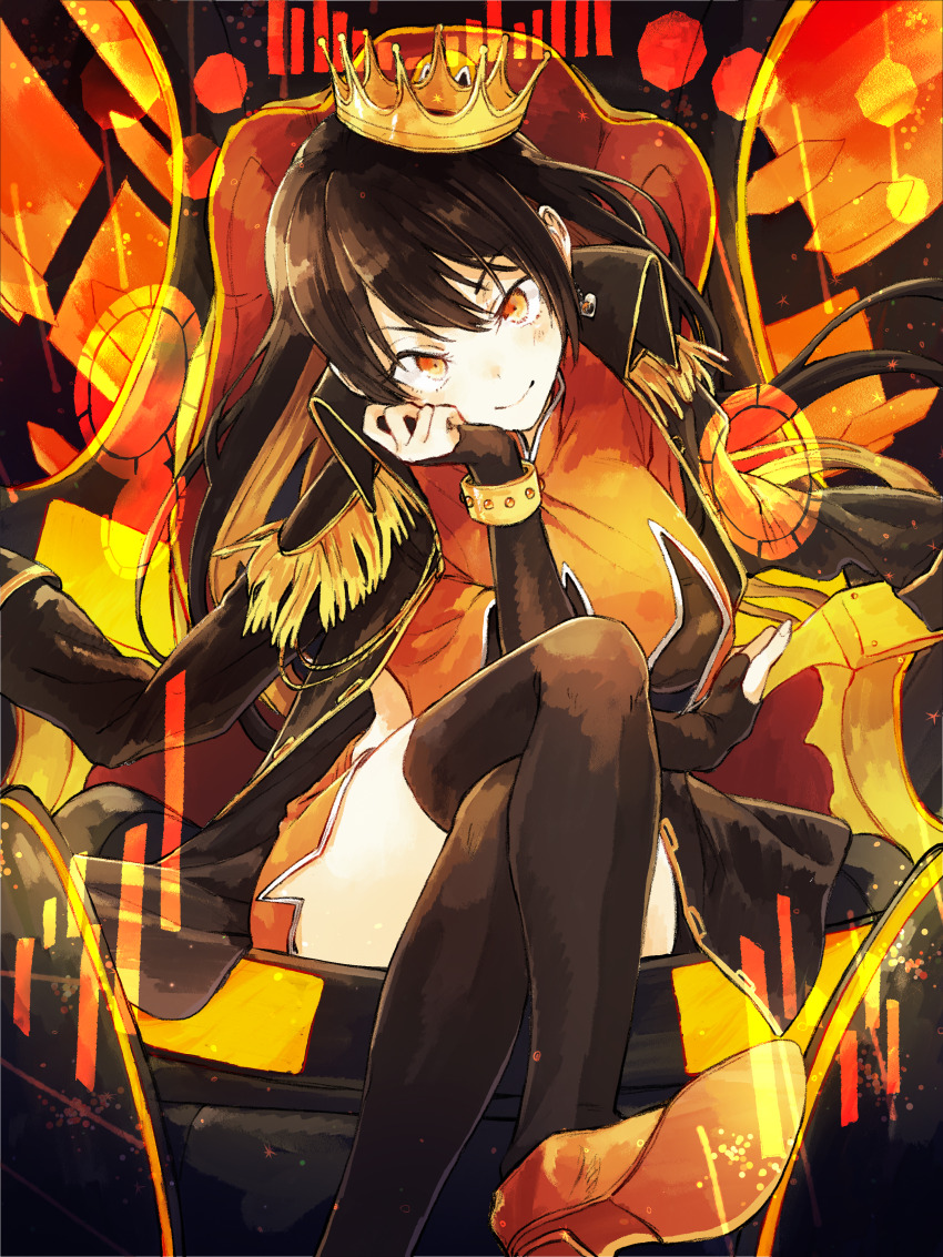 1girl, absurdres, black_gloves, black_hair, black_thighhighs, blush, bracelet, breasts