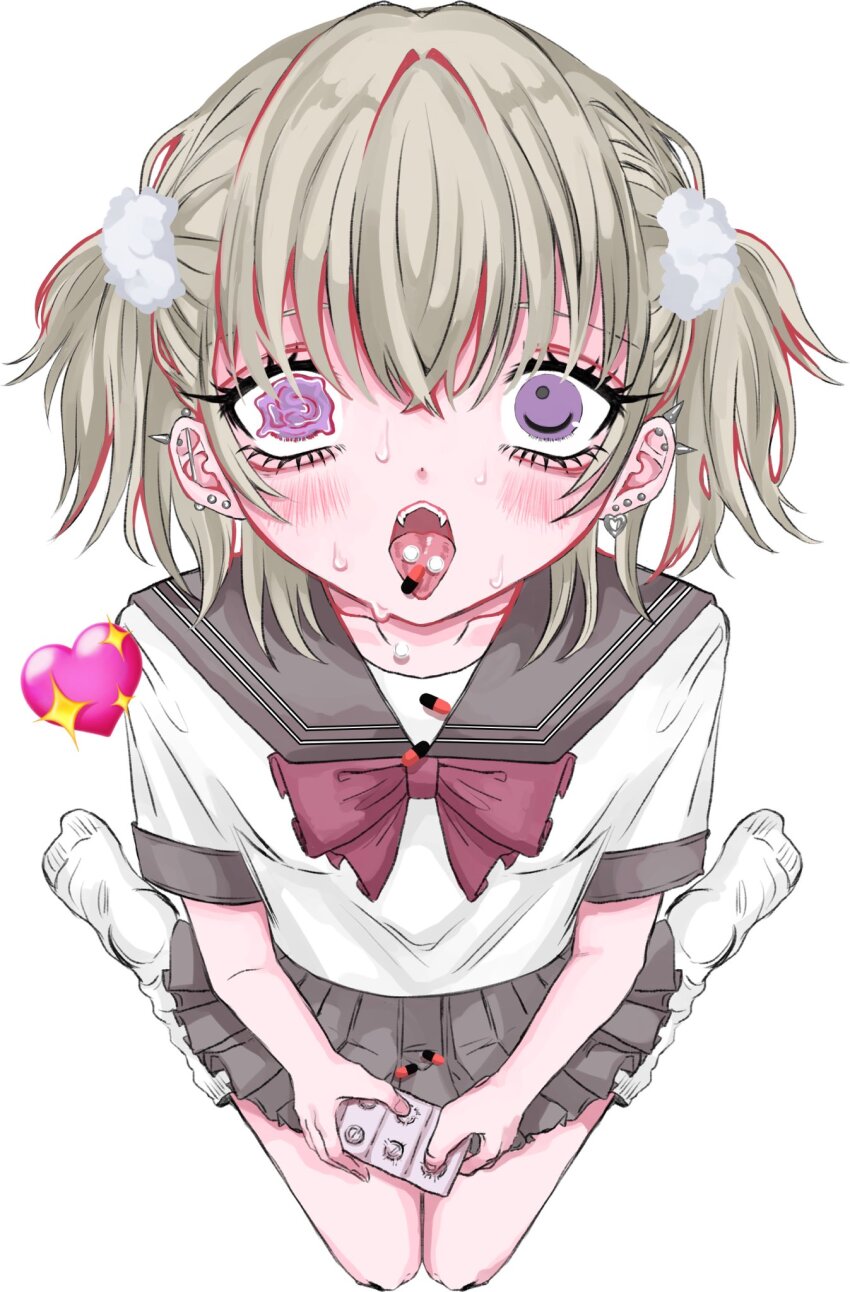 1girl, ankle_socks, blonde_hair, blush, bow, bowtie, collarbone, commentary_request