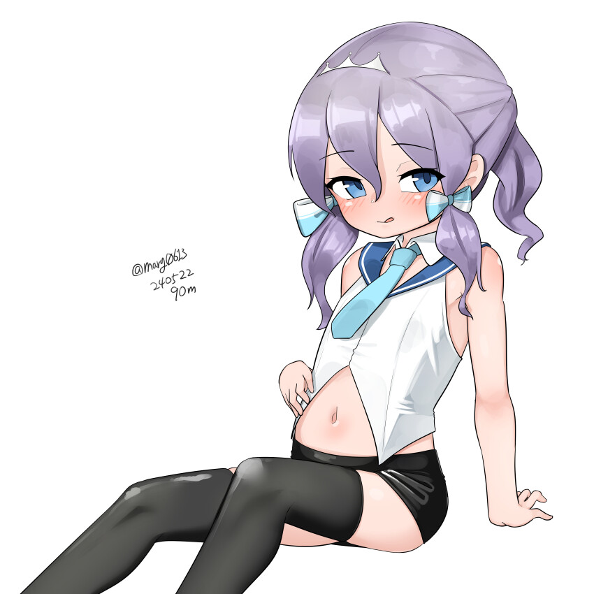 1girl, absurdres, aqua_necktie, black_skirt, black_thighhighs, blue_eyes, dated, dress