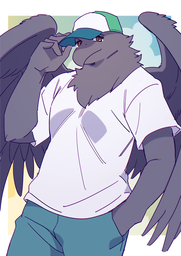 1boshi, 1boy, bird_boy, bird_wings, black_feathers, commentary, feathered_wings, feathers