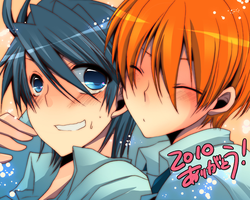 10s, 2boys, angel_beats!, bad_id, bad_pixiv_id, blue_eyes, blue_hair, closed_eyes