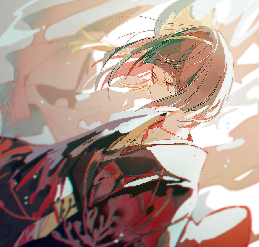 1boy, arashi_(forever_7th_capital), black_hair, black_kimono, bob_cut, bow, floating_hair, flower