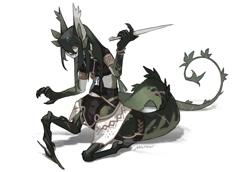 1boy, animal_ears, armband, arthropod_limbs, black_pants, blue_eyes, bracelet, braid