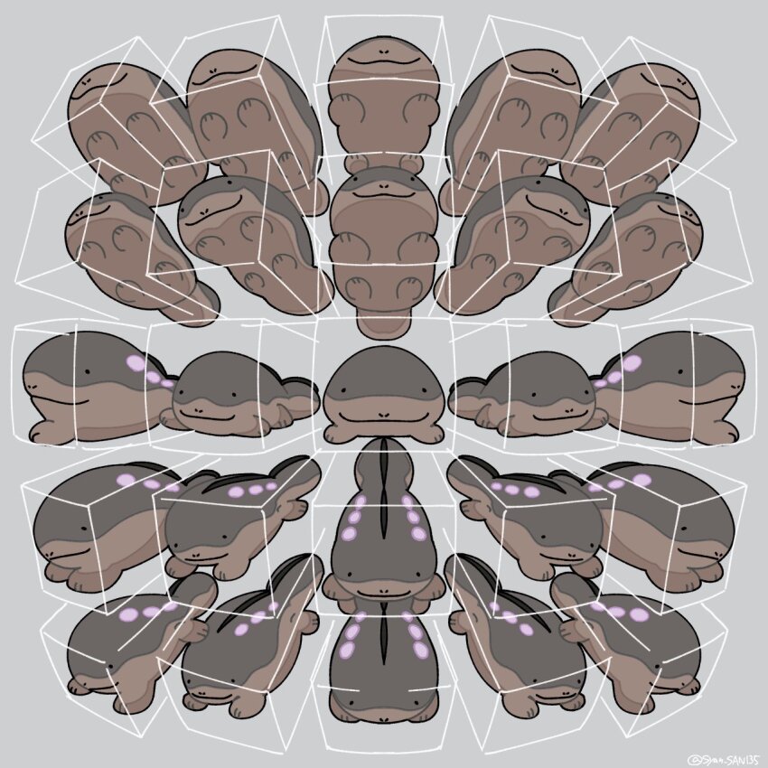 ._., 25_perspective_box_exercise, animal_hands, clodsire, closed_mouth, commentary, grey_background, highres