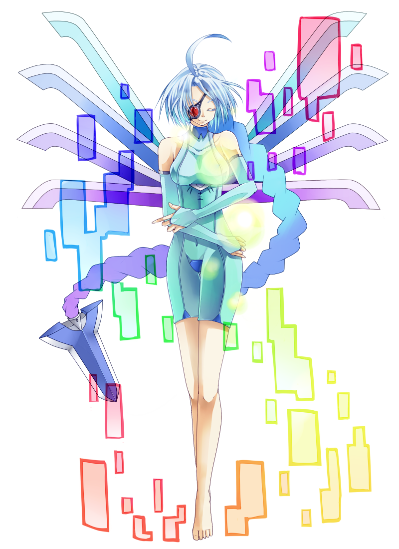 1girl, ahoge, arc_system_works, blazblue, braid, closed_eyes, eyepatch, female_focus