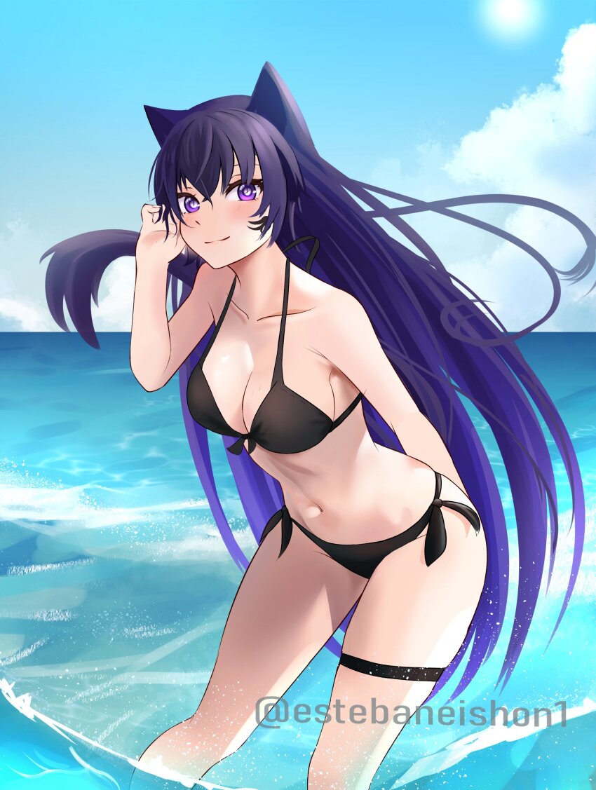 1girl, absurdres, adjusting_hair, alternate_costume, animal_ears, arm_behind_back, arm_up, artist_name