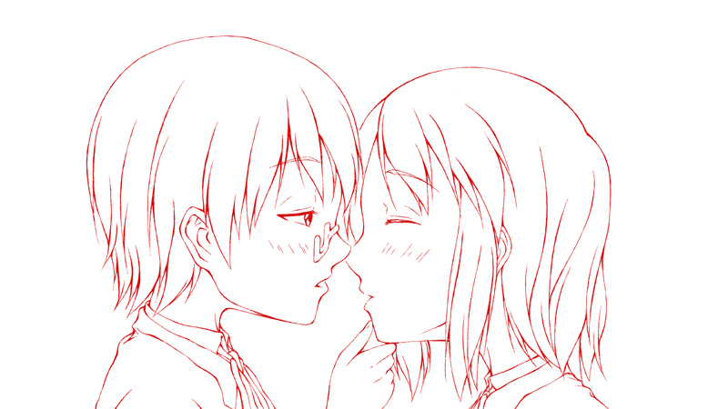 2girls, bad_id, bad_pixiv_id, blush, closed_eyes, glasses, grabbing_another's_chin, hand_on_another's_chin