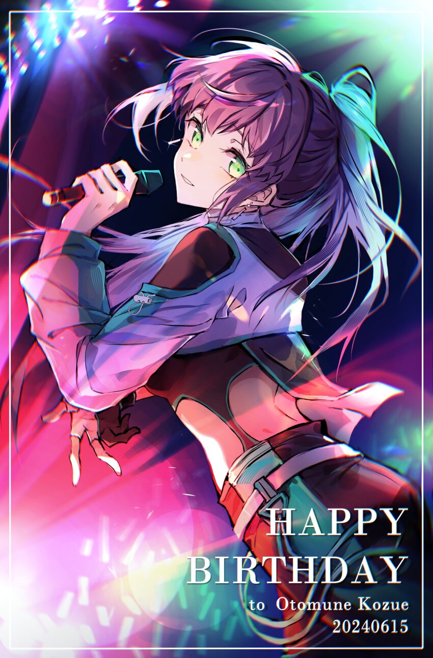 1girl, absurdres, back_cutout, belt, black_gloves, black_pants, black_shirt, character_name