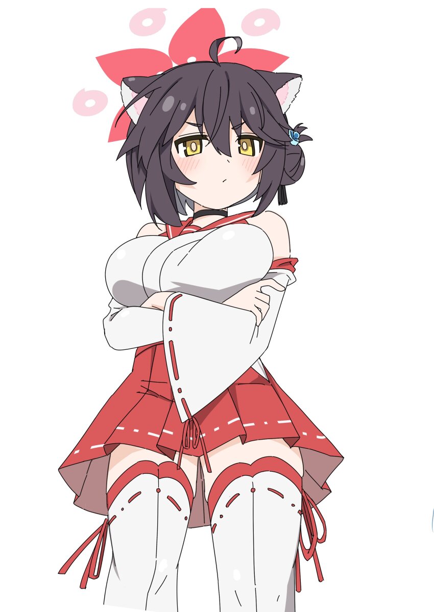 1girl, 7ben9i, absurdres, ahoge, animal_ears, bare_shoulders, black_choker, black_hair