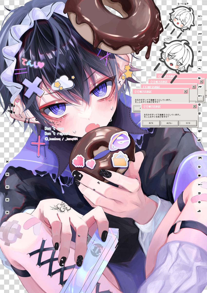 1boy, absurdres, aegyo_sal, aqua_eyes, bandaid, barbell_piercing, barcode, black_hair