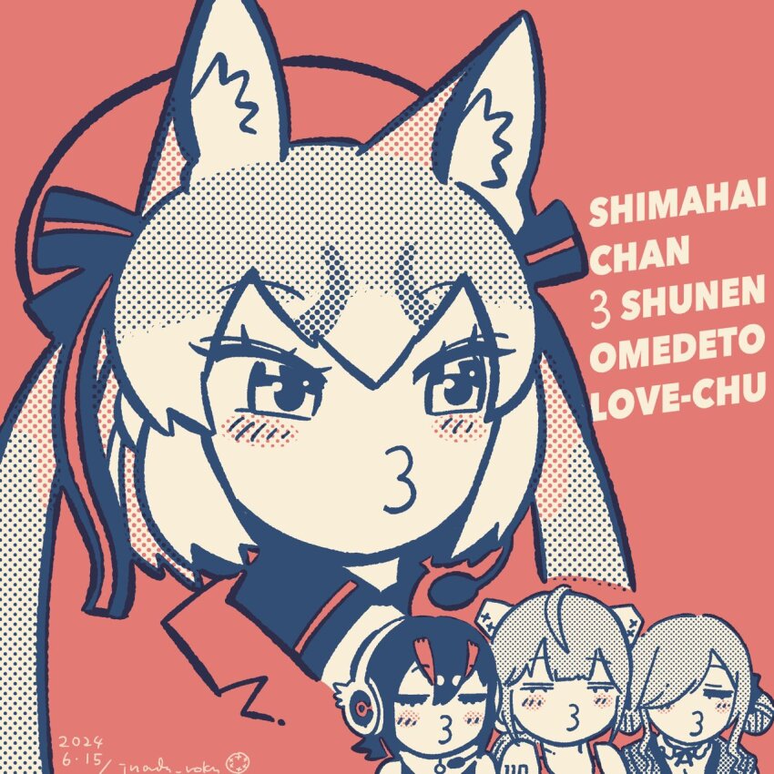 .live, 4girls, animal_ears, closed_eyes, dress, extra_ears, fox_ears, fox_girl