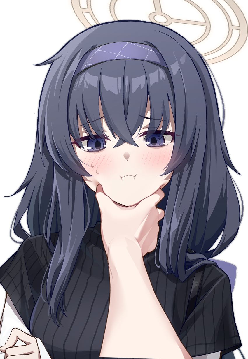 ..., 1girl, :i, absurdres, alternate_costume, bags_under_eyes, black_hair, black_sweater