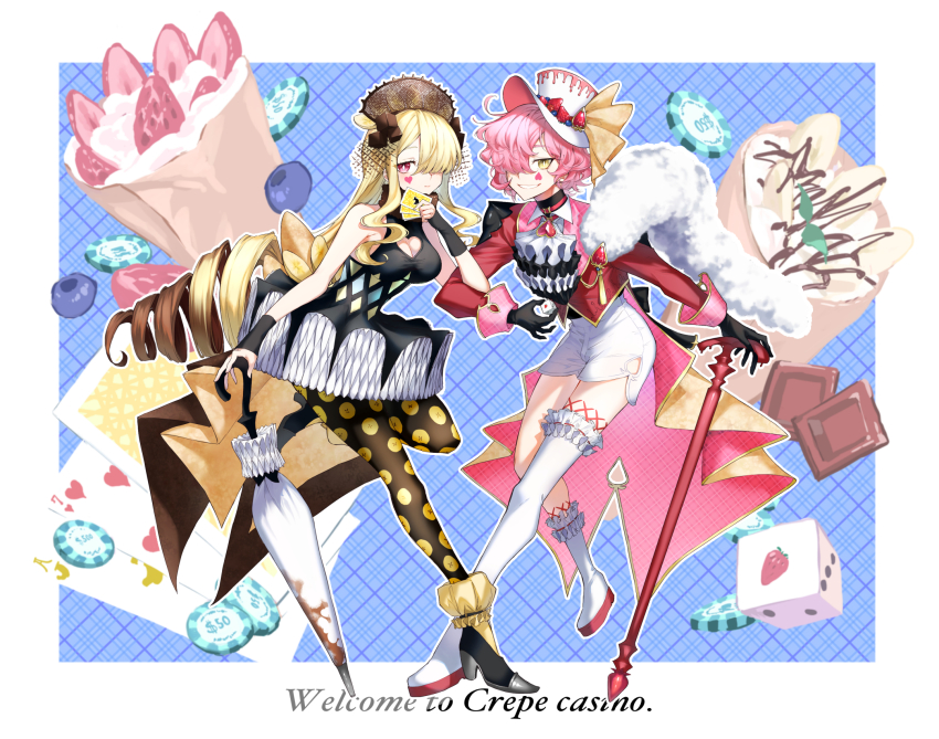 1boy, 1girl, ace_(playing_card), ace_of_hearts, aiiro, androgynous, ankle_socks, ascot