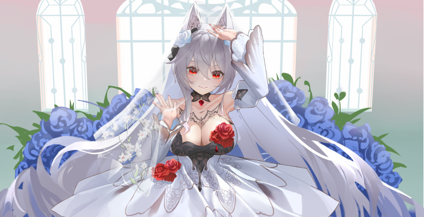 1girl, absurdres, animal_ear_hairband, animal_ears, arm_up, armpits, bare_shoulders, bat_tattoo