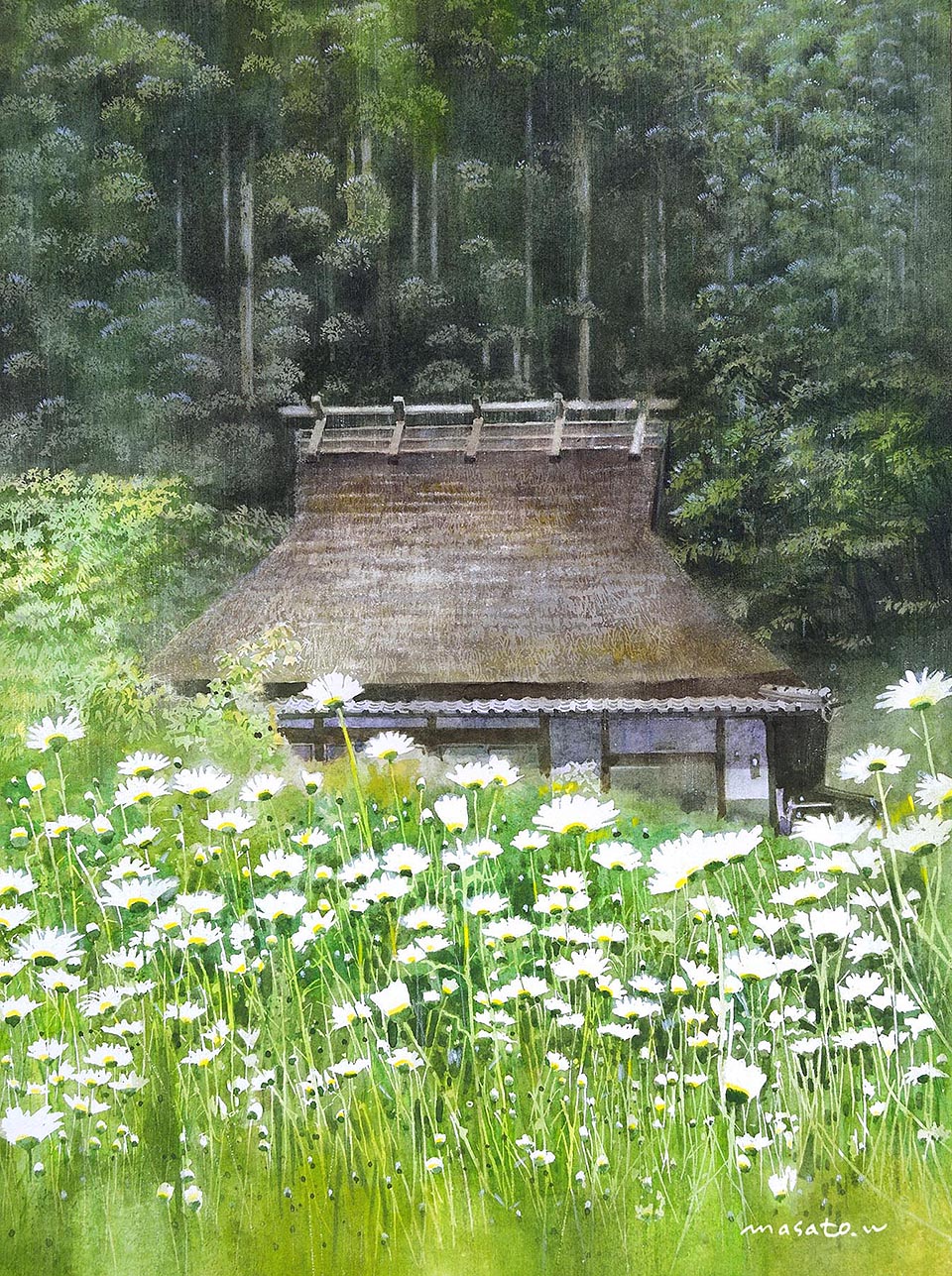 building, cottage_(building), day, flower, forest, grass, highres, house