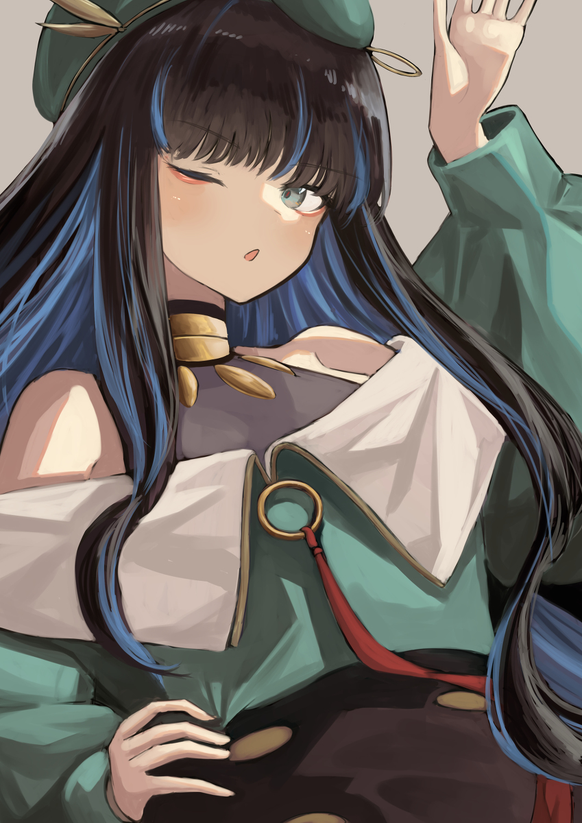 1girl, black_hair, blue_eyes, blue_hair, fate/grand_order, fate_(series), hat, highres