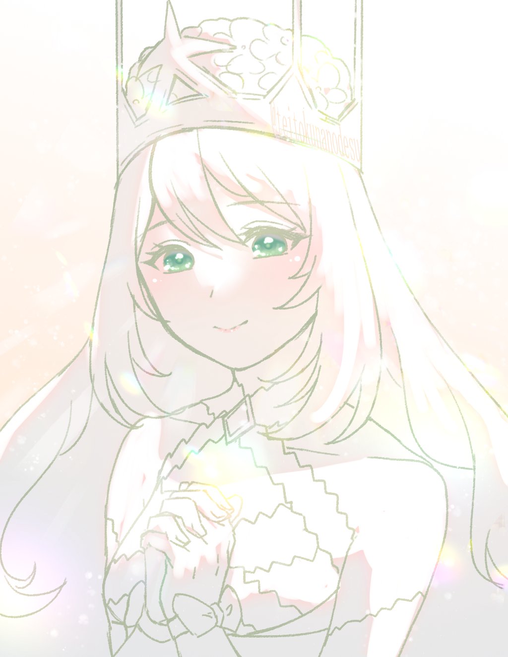 1girl, bare_shoulders, blonde_hair, bow, butterfly_hair_ornament, celine_(fire_emblem), dress_bow, fire_emblem