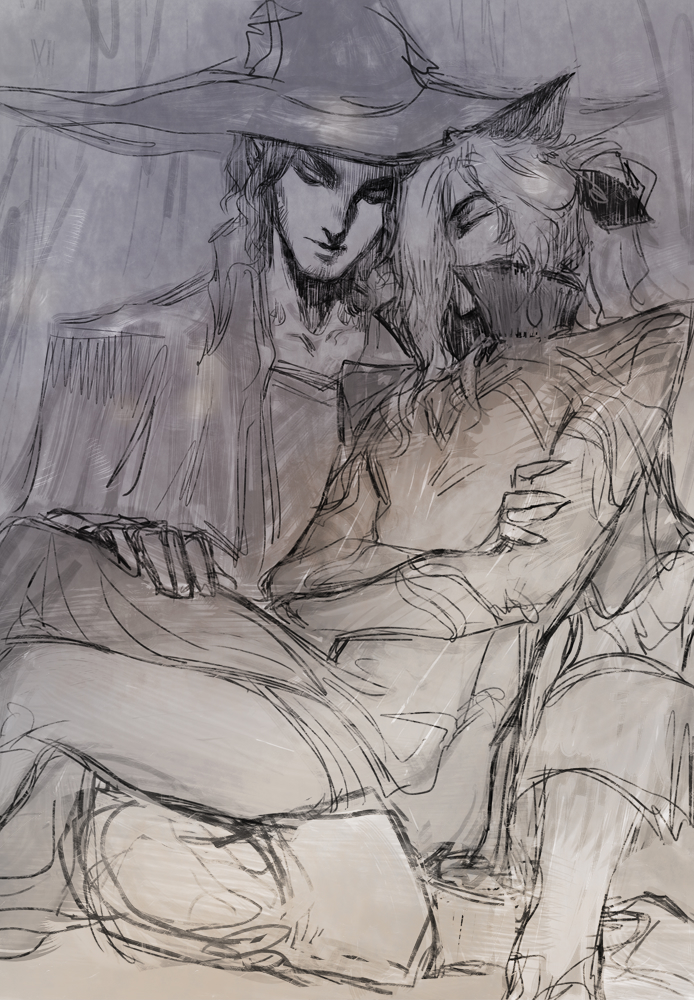 2boys, animal_ears, black_jacket, closed_eyes, closed_mouth, crossed_arms, cuore, elrik_(nat_the_lich)