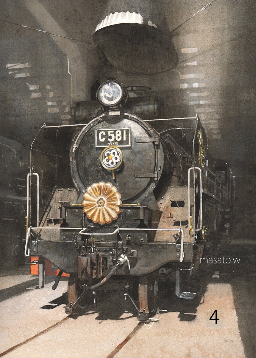 highres, industrial_pipe, locomotive, machinery, no_humans, object_focus, original, painting_(medium)