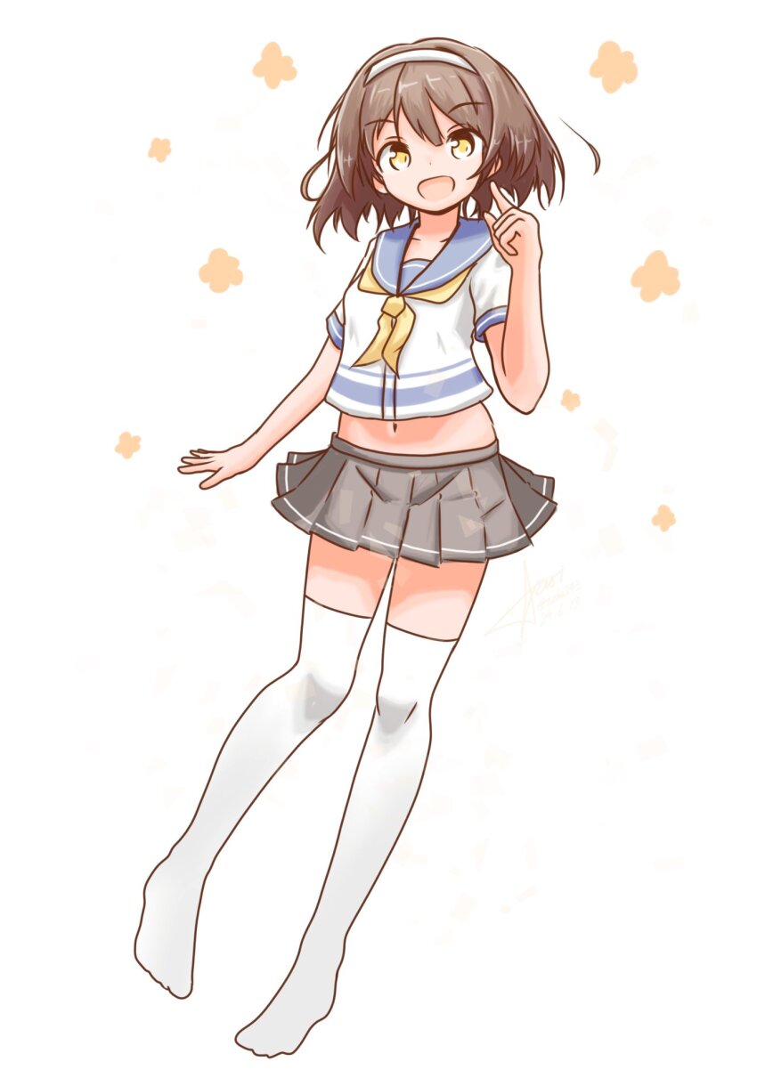 1girl, aaoi, blue_sailor_collar, full_body, grey_skirt, hairband, highres, kantai_collection