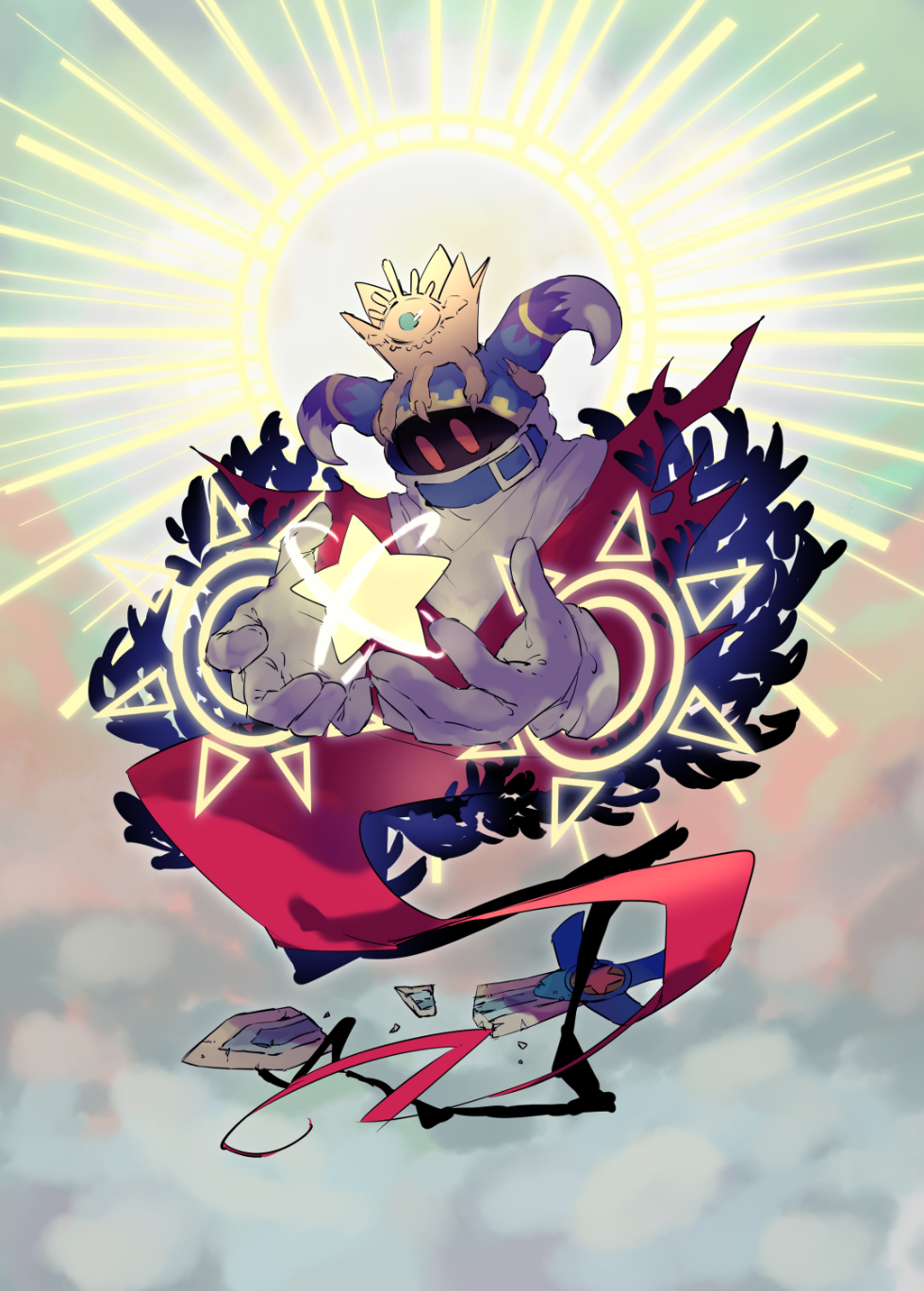 belt, belt_buckle, belt_collar, blue_belt, blue_sky, buckle, cape, cloud