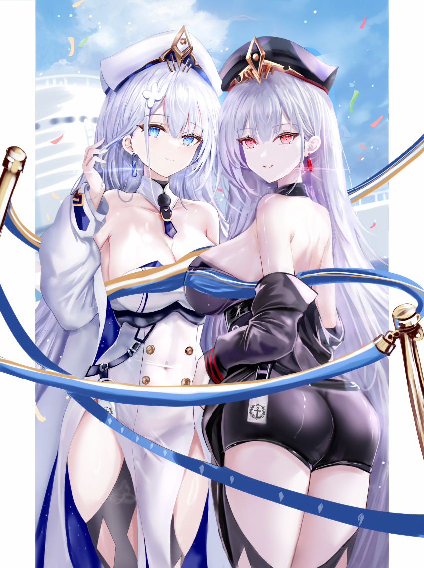 1girl, absurdres, age_fx, argyle_clothes, argyle_legwear, ass, azur_lane, black_dress