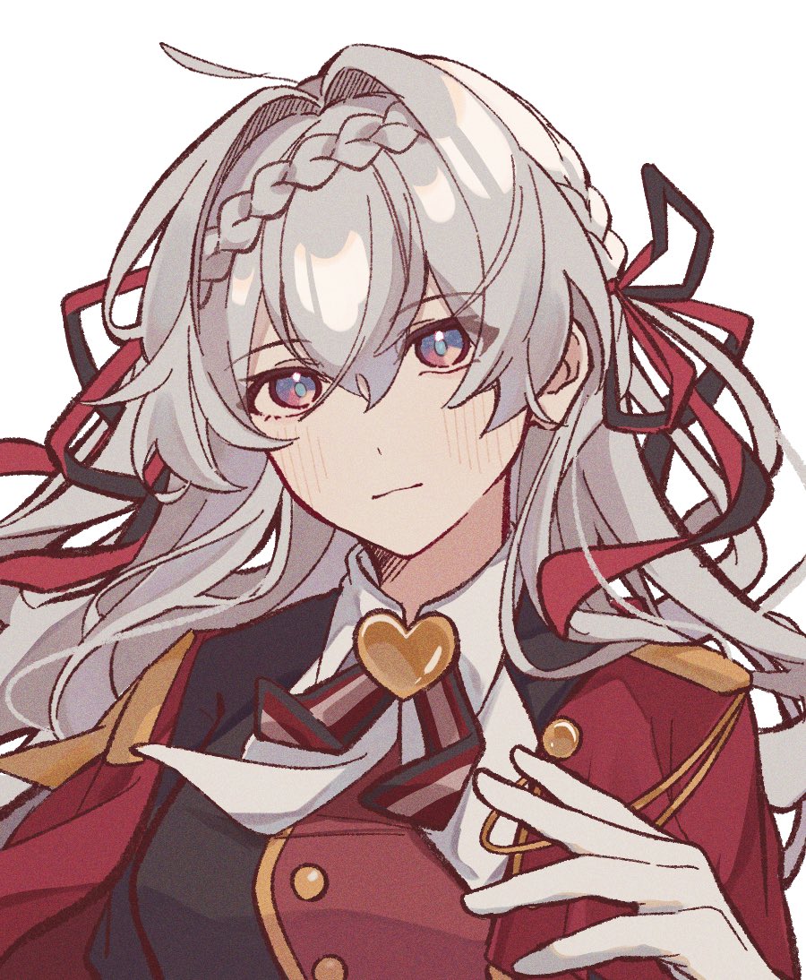 1girl, black_jacket, blue_eyes, bow, breasts, closed_mouth, collared_shirt, commentary_request