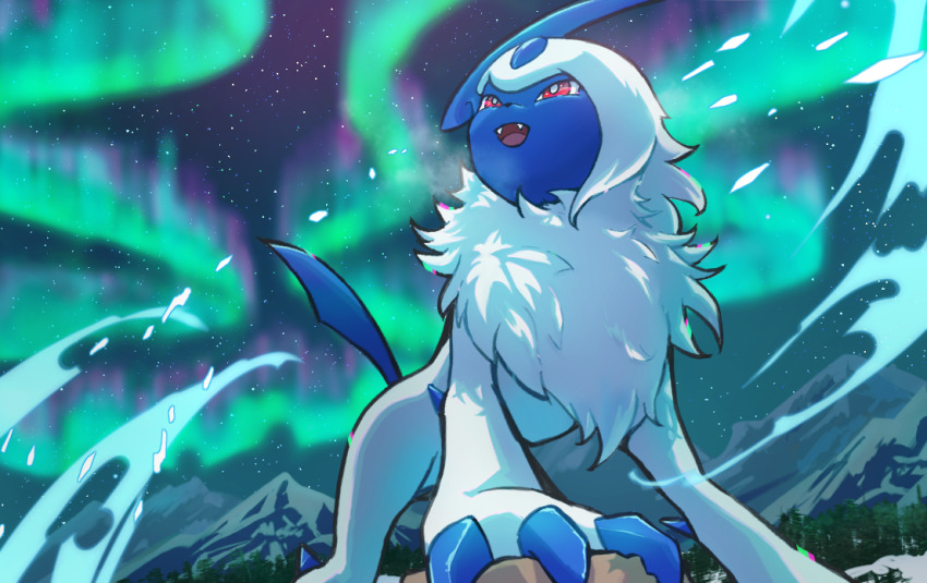 :d, absol, aurora, ayaka_mitarashi, bright_pupils, claws, commentary_request, fangs